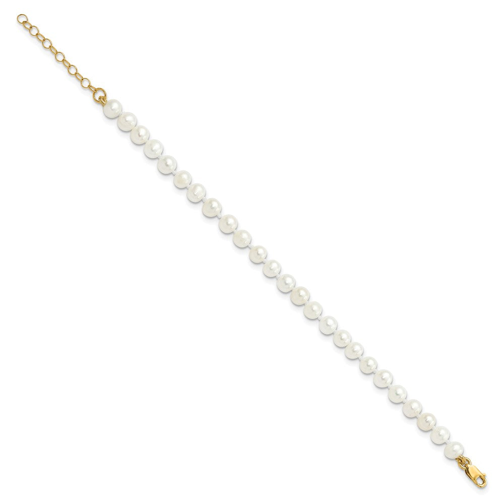 14K Yellow Gold 4-5mm Freshwater Cultured Pearl 5 w/1 Ext Bracelet 14 w/1 Ext Neck Earring Set