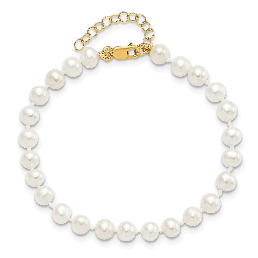 14K Yellow Gold 4-5mm Freshwater Cultured Pearl 5 w/1 Ext Bracelet 14 w/1 Ext Neck Earring Set