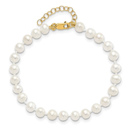 14K Yellow Gold 4-5mm Freshwater Cultured Pearl 5 w/1 Ext Bracelet 14 w/1 Ext Neck Earring Set