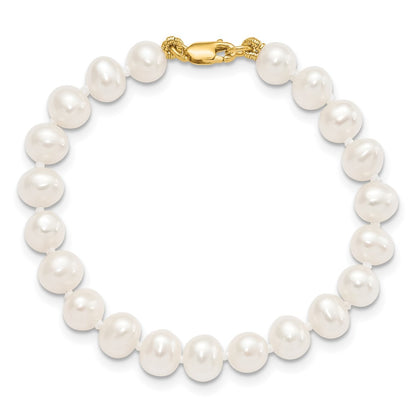 14K Yellow Gold 5-6mm Freshwater Cultured Pearl 5in Bracelet, 14in Necklace & Earring Set