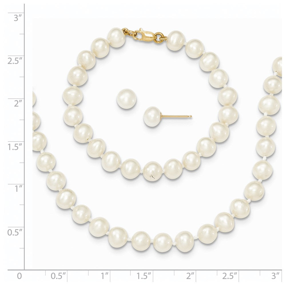 14K Yellow Gold 5-6mm Freshwater Cultured Pearl 5in Bracelet, 14in Necklace & Earring Set