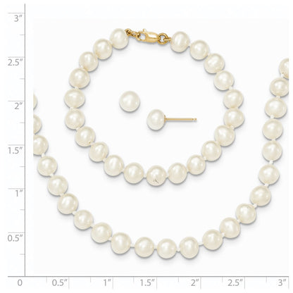 14K Yellow Gold 5-6mm Freshwater Cultured Pearl 5in Bracelet, 14in Necklace & Earring Set