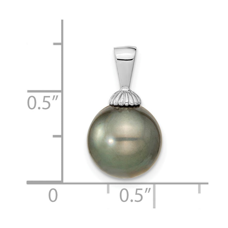 14k White Gold 14k White Gold 10-11mm Black Round Tahitian Saltwater Cultured Pearl Pendant