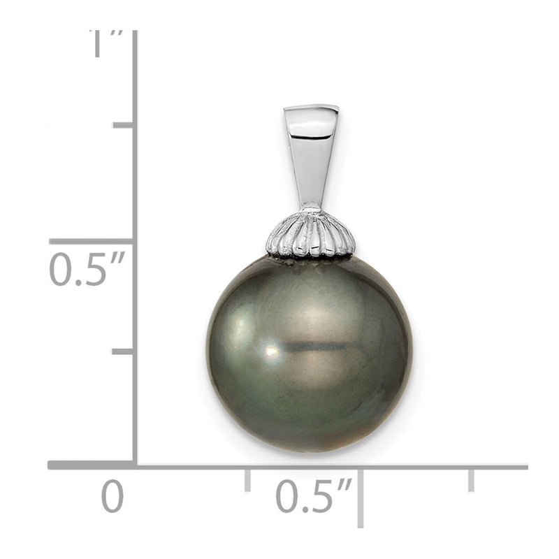 14k White Gold 14k White Gold 11-12mm Black Round Tahitian Saltwater Cultured Pearl Pendant