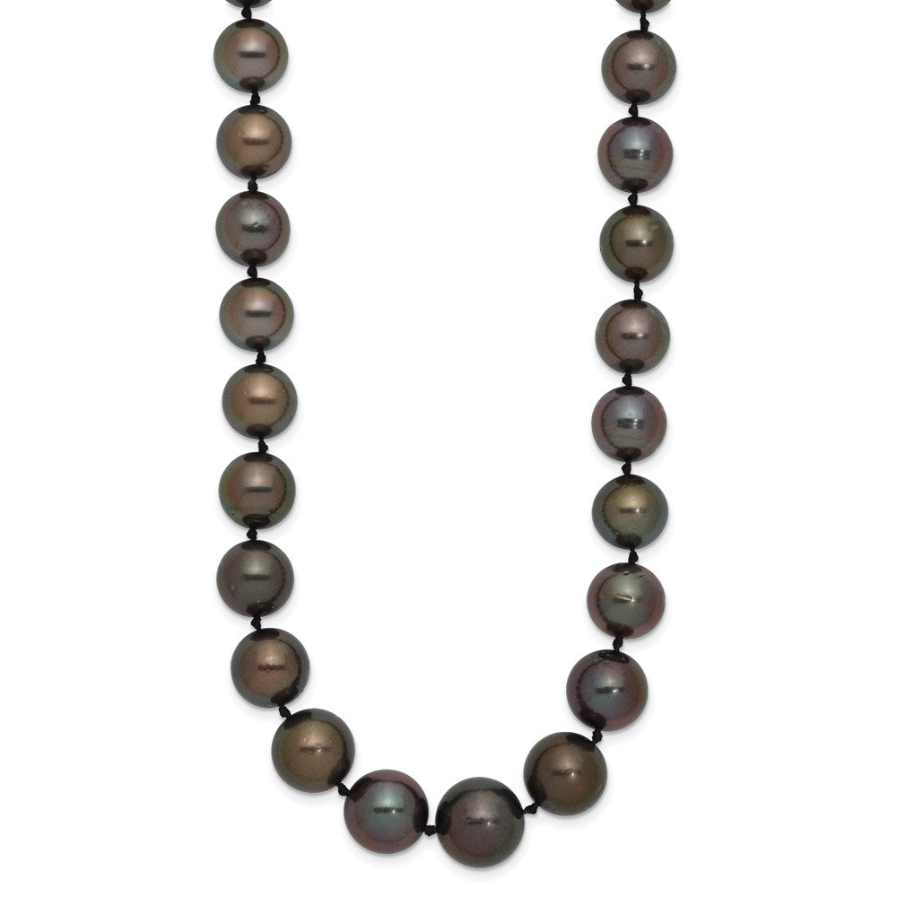 14K White Gold 9 12mm Black Semi Round Tahitian Saltwater Cultured Pearl Graduated 19 Inch Necklace