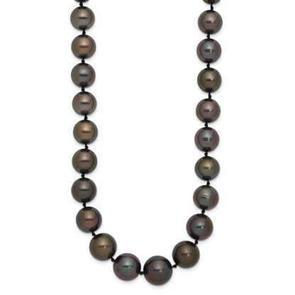 14K White Gold 9 12mm Black Semi Round Tahitian Saltwater Cultured Pearl Graduated 19 Inch Necklace
