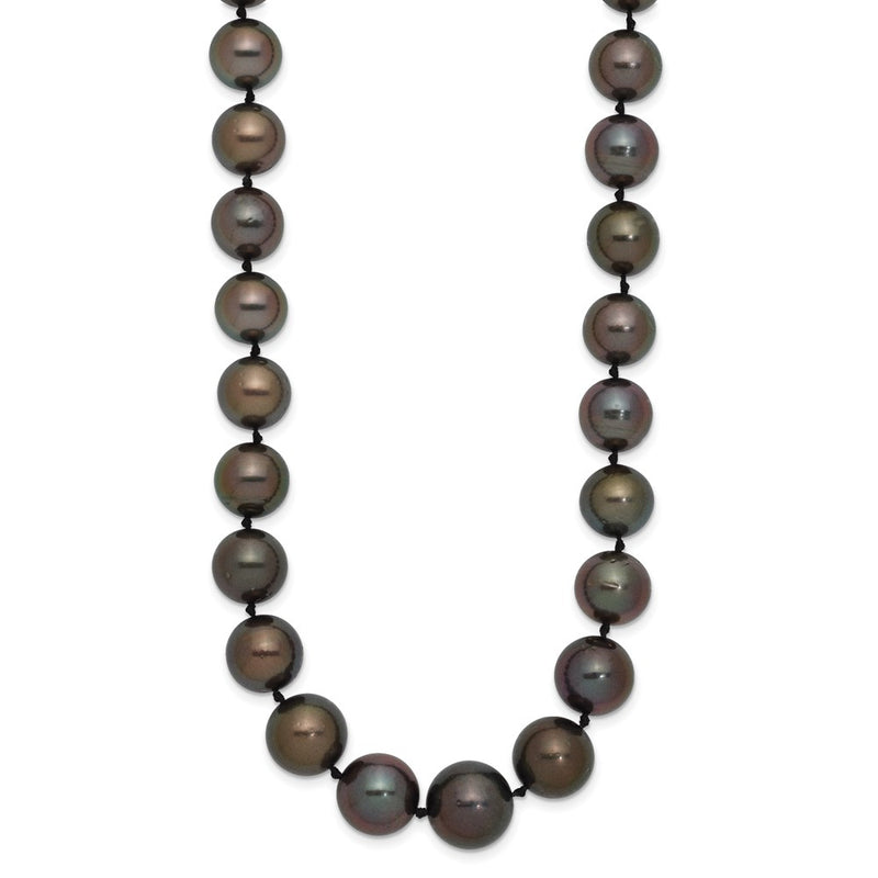 14K White Gold 9 12mm Black Semi Round Tahitian Saltwater Cultured Pearl Graduated 19 Inch Necklace