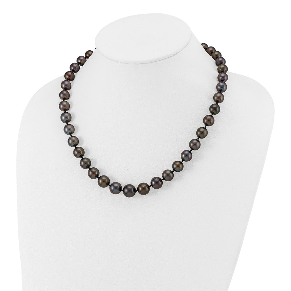 14K White Gold 9 12mm Black Semi Round Tahitian Saltwater Cultured Pearl Graduated 19 Inch Necklace