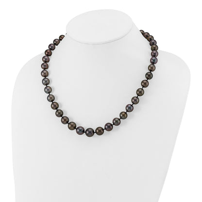 14K White Gold 9 12mm Black Semi Round Tahitian Saltwater Cultured Pearl Graduated 19 Inch Necklace