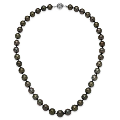 14K White Gold 9 12mm Black Semi Round Tahitian Saltwater Cultured Pearl Graduated 19 Inch Necklace