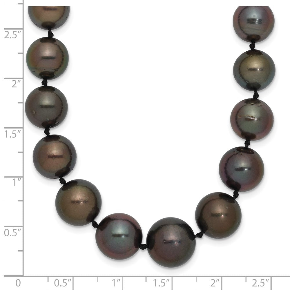 14K White Gold 9 12mm Black Semi Round Tahitian Saltwater Cultured Pearl Graduated 19 Inch Necklace