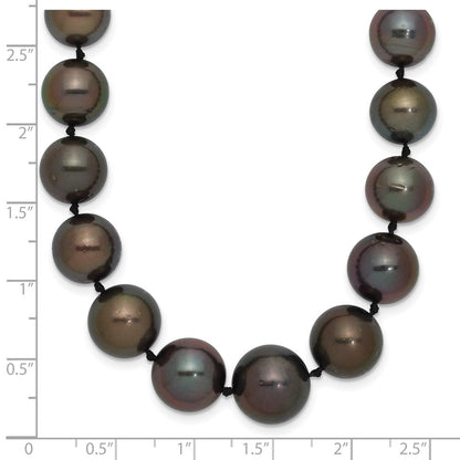 14K White Gold 9 12mm Black Semi Round Tahitian Saltwater Cultured Pearl Graduated 19 Inch Necklace