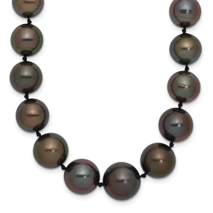 14K White Gold 9 12mm Black Semi Round Tahitian Saltwater Cultured Pearl Graduated 19 Inch Necklace