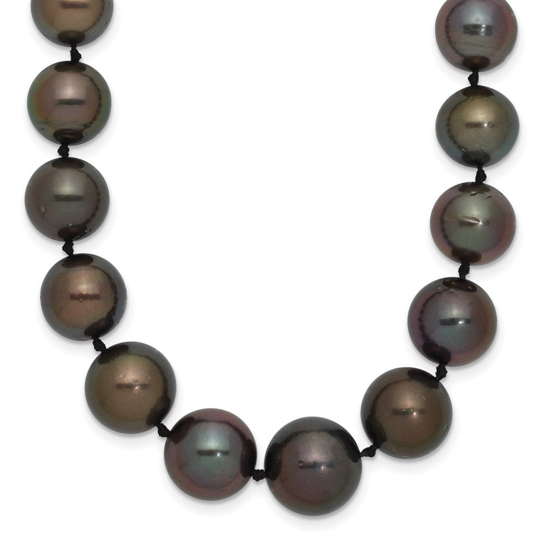 14K White Gold 9 12mm Black Semi Round Tahitian Saltwater Cultured Pearl Graduated 19 Inch Necklace