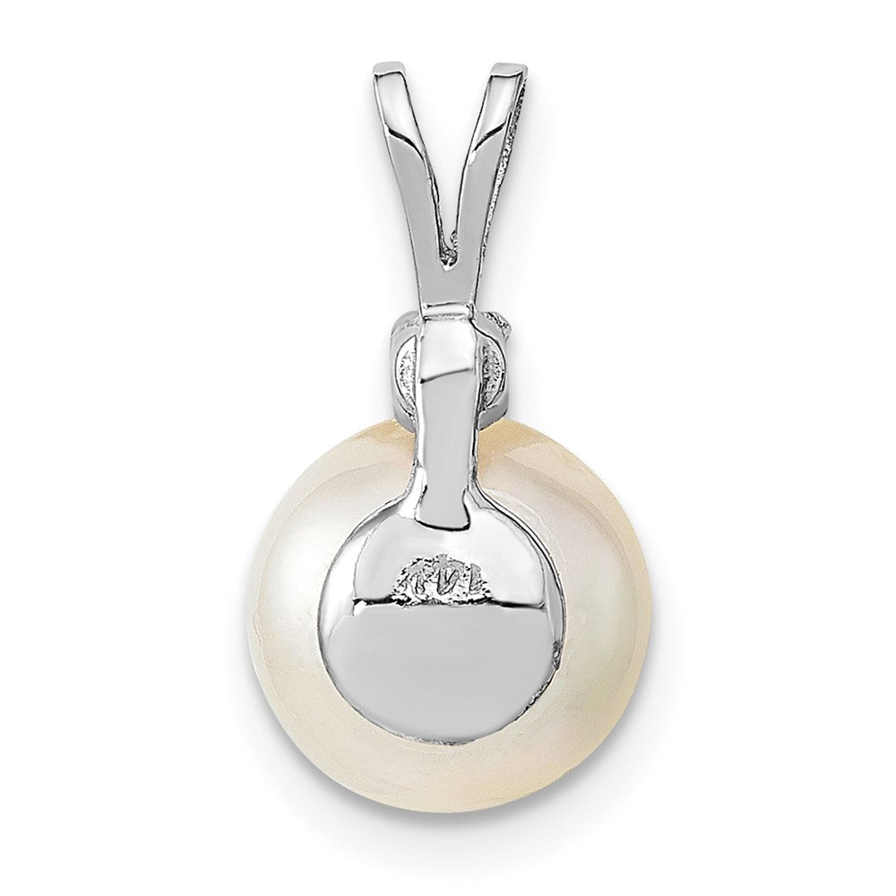 14k White Gold 14k White Gold 9-10mm White Round South Sea Saltwater Cultured Pearl and .05 Carat Diamond Pendant