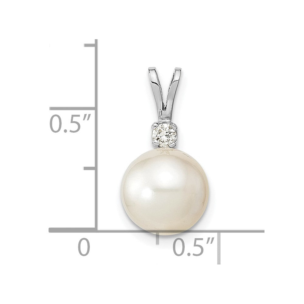 14k White Gold 14k White Gold 9-10mm White Round South Sea Saltwater Cultured Pearl and .05 Carat Diamond Pendant