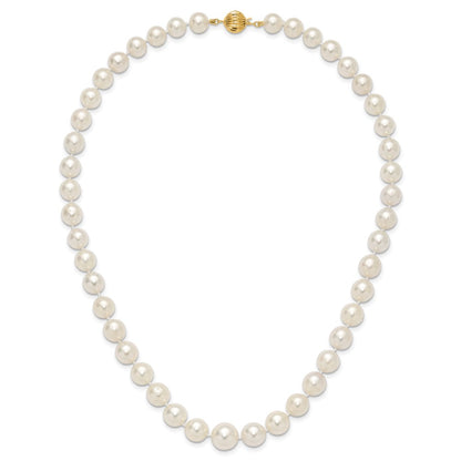 14K Yellow Gold 9.5 12mm White Round South Sea Saltwater Cultured Graduated Pearl 18 Inch Necklace