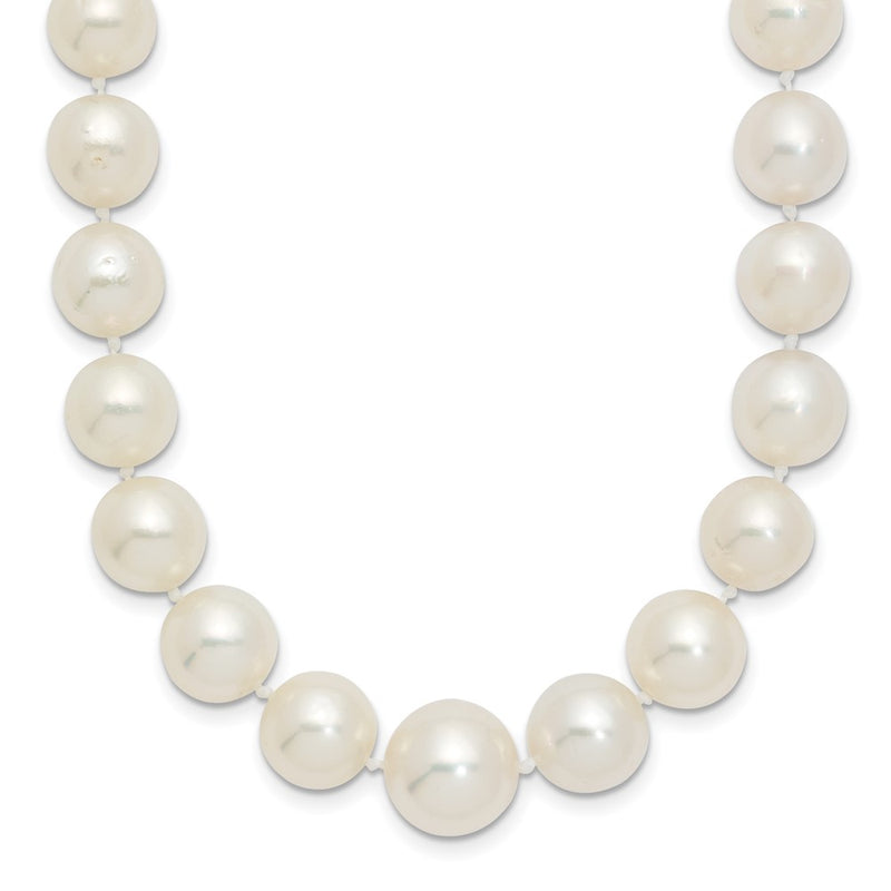 14K Yellow Gold 9.5 12mm White Round South Sea Saltwater Cultured Graduated Pearl 18 Inch Necklace