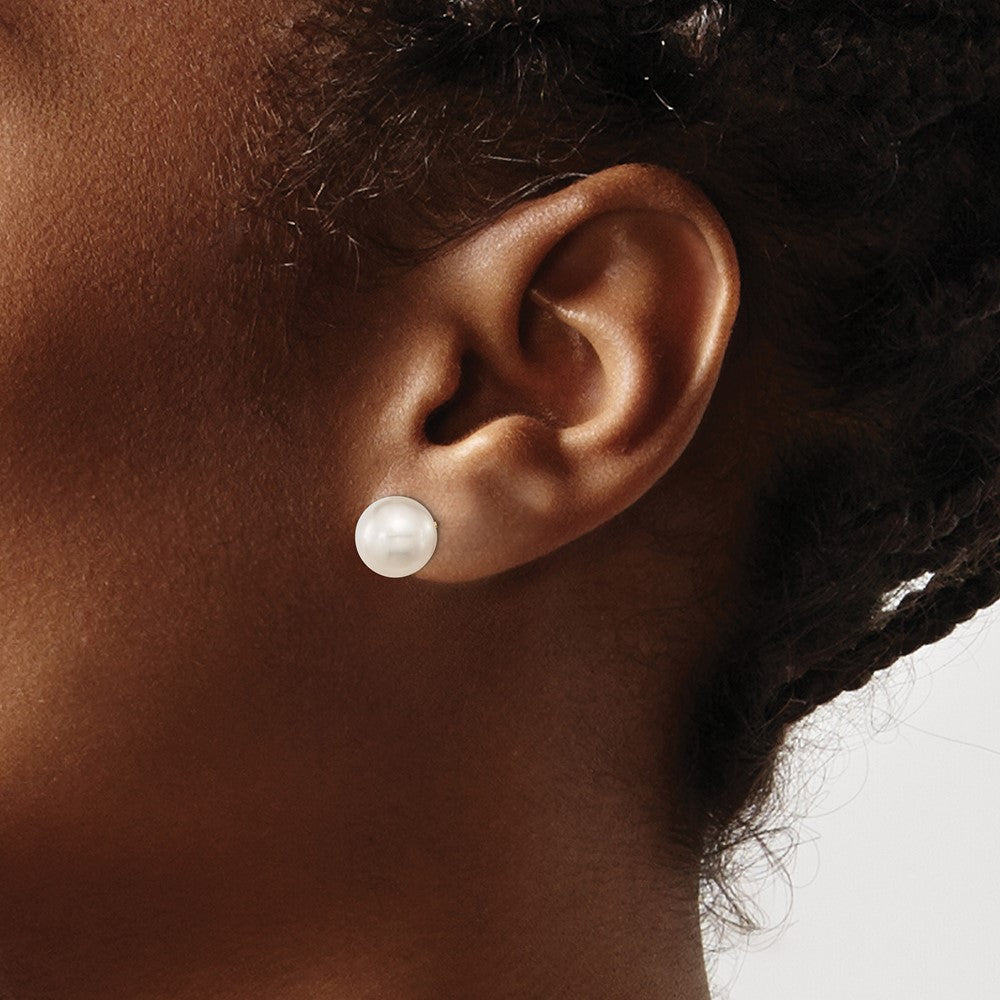 14K Yellow Gold 10 11mm White Round South Sea Saltwater Cultured Pearl Post Earrings