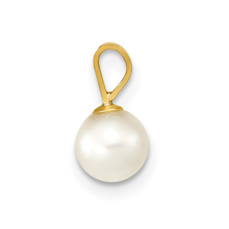 14k Yellow Gold 14k 5-6mm White Round Akoya Saltwater Cultured Pearl Pendant
