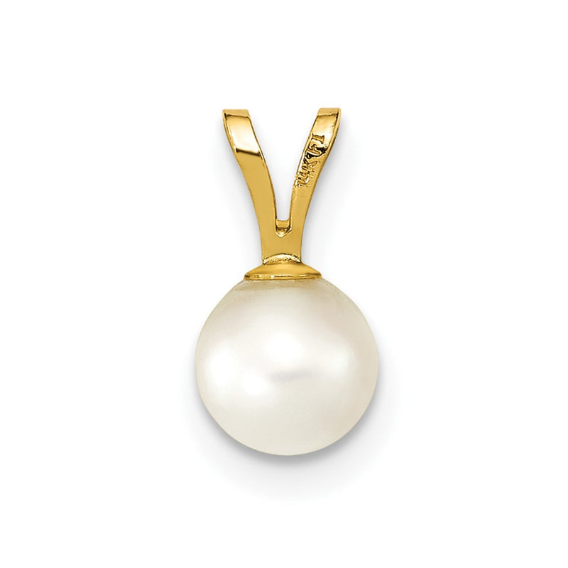 14k Yellow Gold 14k 5-6mm White Round Akoya Saltwater Cultured Pearl Pendant