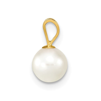 14k Yellow Gold 14k 6-7mm White Round Akoya Saltwater Cultured Pearl Pendant