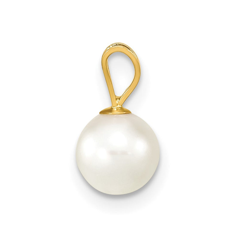 14k Yellow Gold 14k 6-7mm White Round Akoya Saltwater Cultured Pearl Pendant