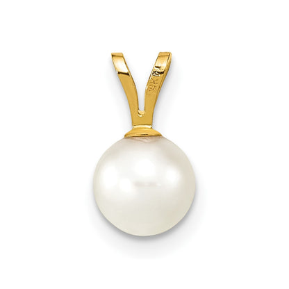 14k Yellow Gold 14k 6-7mm White Round Akoya Saltwater Cultured Pearl Pendant