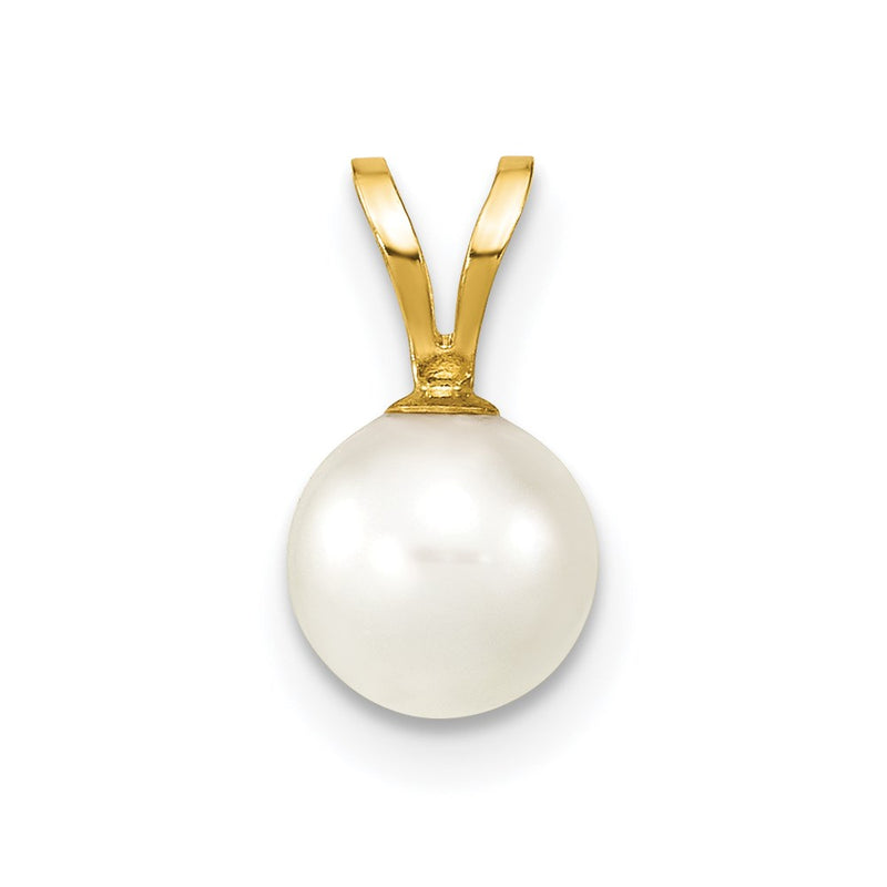 14k Yellow Gold 14k 6-7mm White Round Akoya Saltwater Cultured Pearl Pendant