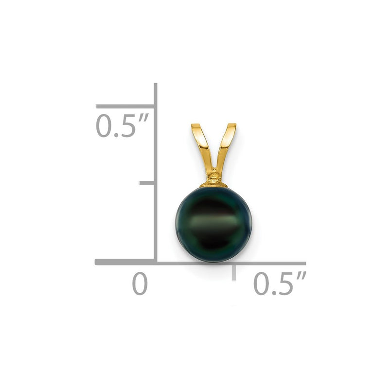 14k Yellow Gold 14k 6-7mm Black Round Akoya Saltwater Cultured Pearl Pendant