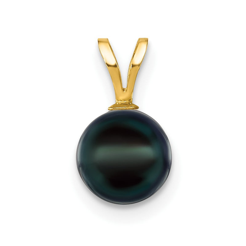 14k Yellow Gold 14k 7-8mm Black Round Akoya Saltwater Cultured Pearl Pendant
