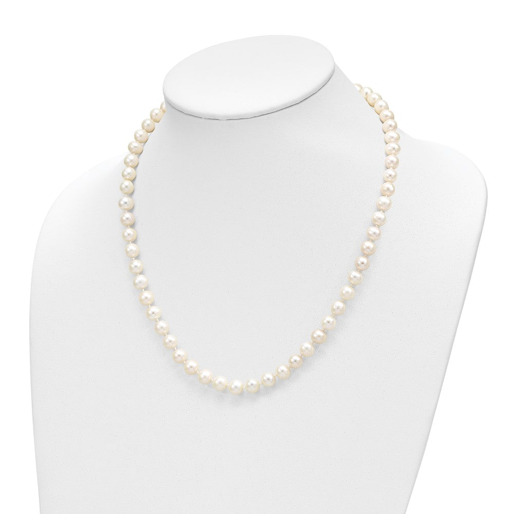 14K Yellow Gold 7-8mm Near Round White Fwc Pearl Necklace & Button Earring Set