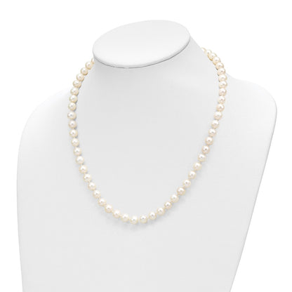 14K Yellow Gold 7-8mm Near Round White Fwc Pearl Necklace & Button Earring Set