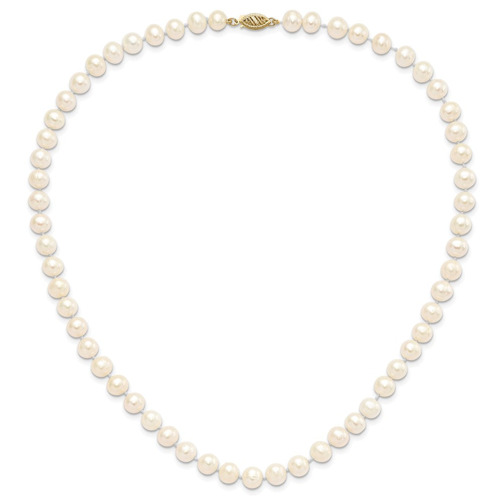 14K Yellow Gold 7-8mm Near Round White Fwc Pearl Necklace & Button Earring Set
