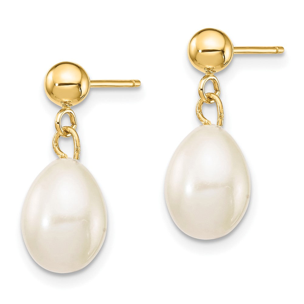 14K Yellow Gold 7-8mm White Freshwater Cultured Pearl Necklace and Bead Post Earring Set