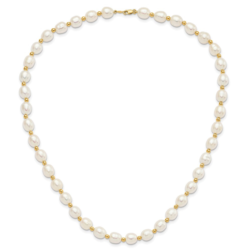 14K Yellow Gold 7-8mm White Freshwater Cultured Pearl Necklace and Bead Post Earring Set