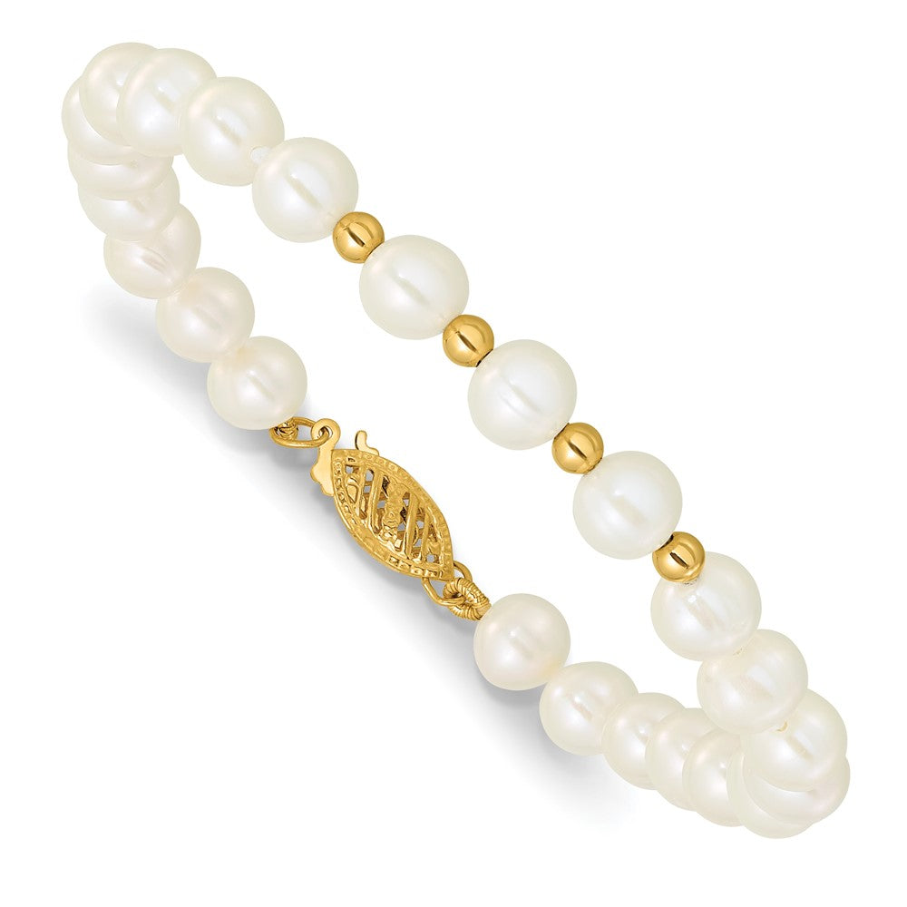 14K Yellow Gold 6-7mm White Freshwater Cultured Pearl 18in. Necklace 7.25 Bracelet Earring Set