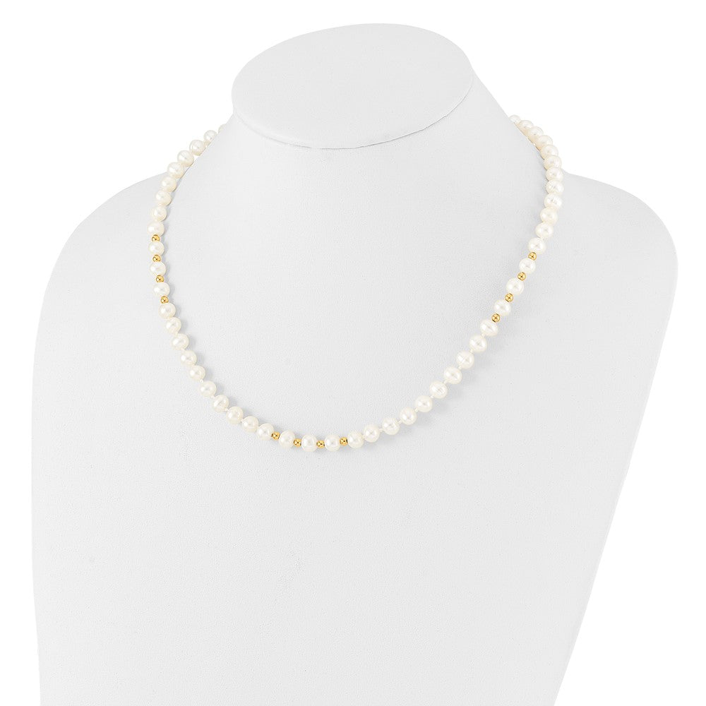 14K Yellow Gold 6-7mm White Freshwater Cultured Pearl 18in. Necklace 7.25 Bracelet Earring Set