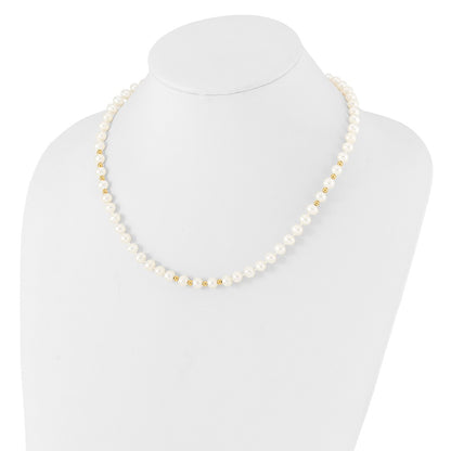 14K Yellow Gold 6-7mm White Freshwater Cultured Pearl 18in. Necklace 7.25 Bracelet Earring Set