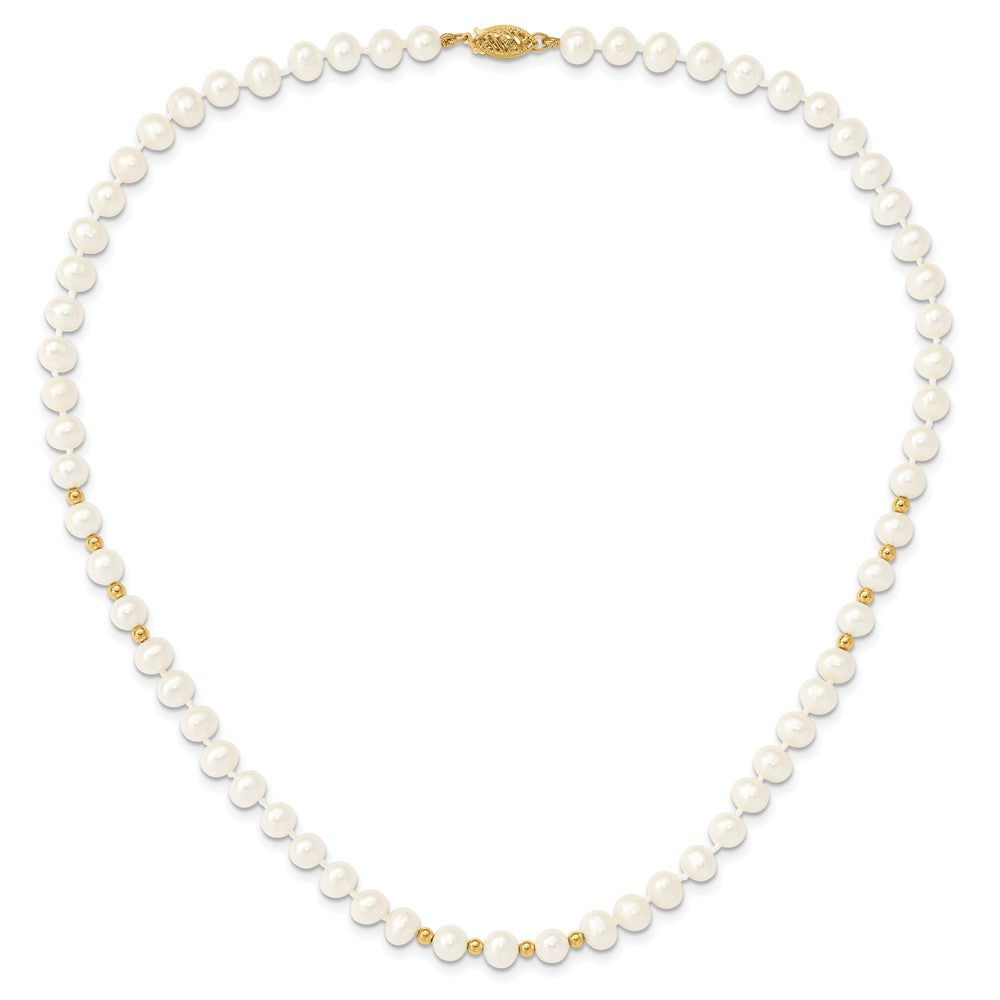 14K Yellow Gold 6-7mm White Freshwater Cultured Pearl 18in. Necklace 7.25 Bracelet Earring Set