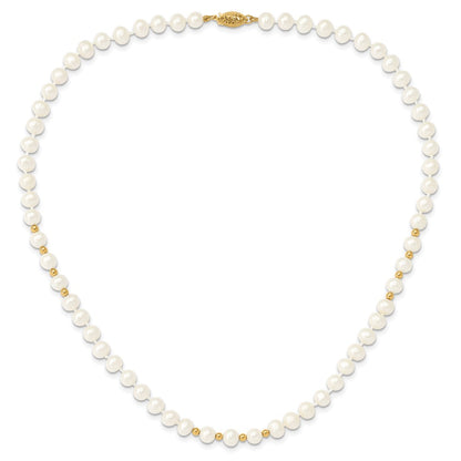 14K Yellow Gold 6-7mm White Freshwater Cultured Pearl 18in. Necklace 7.25 Bracelet Earring Set