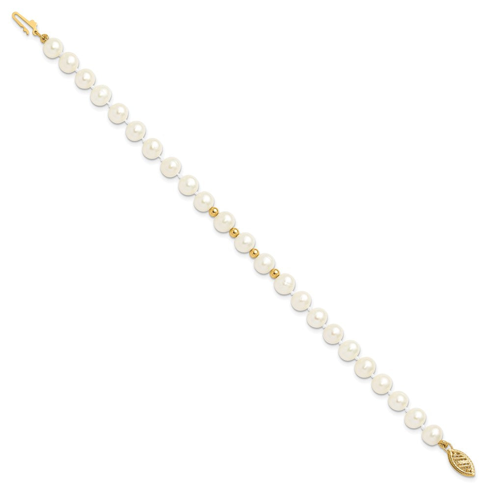 14K Yellow Gold 6-7mm White Freshwater Cultured Pearl 18in. Necklace 7.25 Bracelet Earring Set