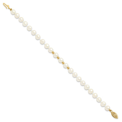 14K Yellow Gold 6-7mm White Freshwater Cultured Pearl 18in. Necklace 7.25 Bracelet Earring Set