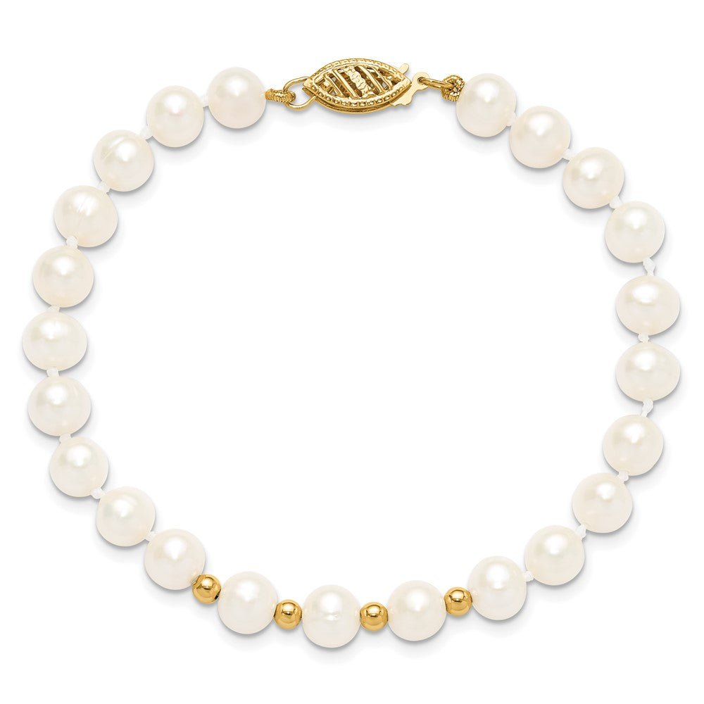 14K Yellow Gold 6-7mm White Freshwater Cultured Pearl 18in. Necklace 7.25 Bracelet Earring Set