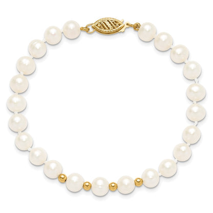 14K Yellow Gold 6-7mm White Freshwater Cultured Pearl 18in. Necklace 7.25 Bracelet Earring Set