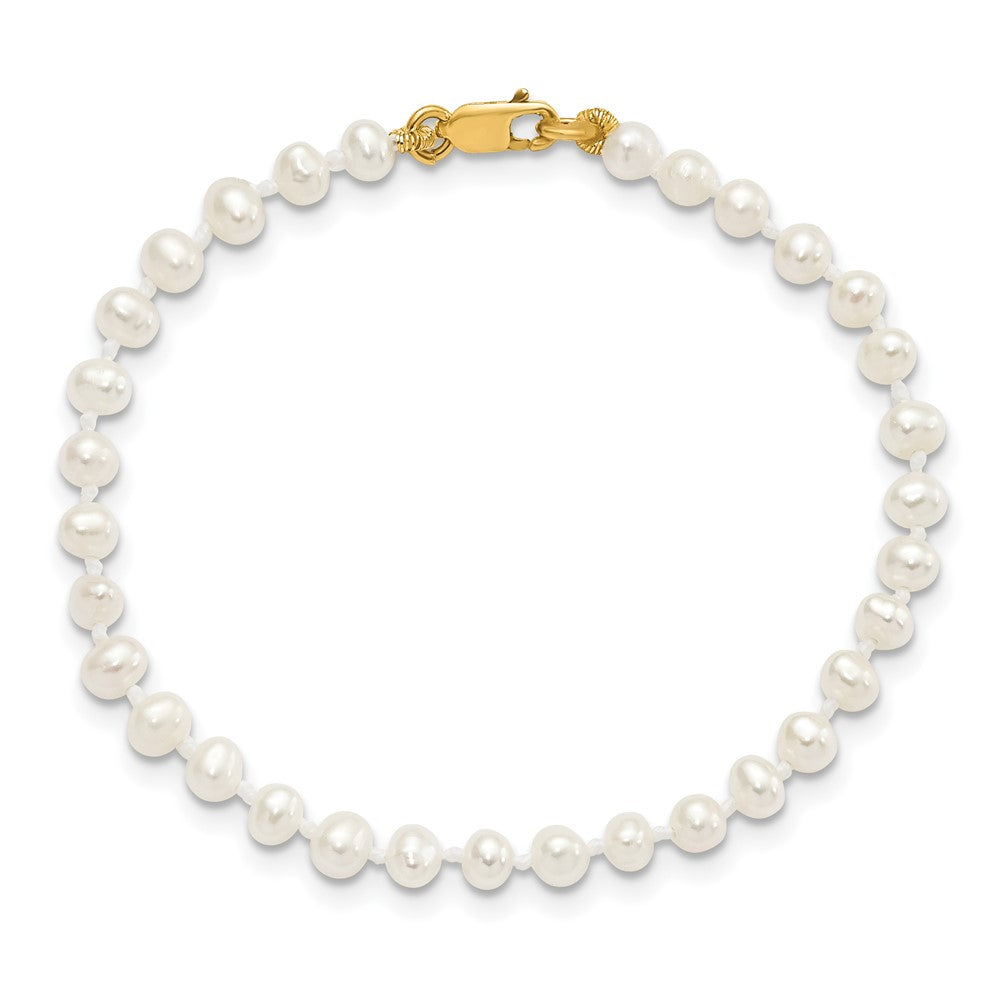 14K Yellow Gold 3-4mm Freshwater Cultured Pearl 14in Necklace, 5in. Bracelet & Earring Set