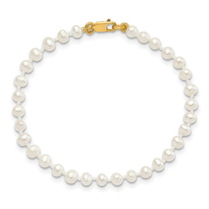 14K Yellow Gold 3-4mm Freshwater Cultured Pearl 14in Necklace, 5in. Bracelet & Earring Set
