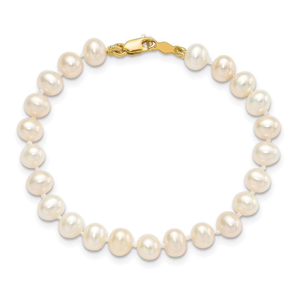 14K Yellow Gold 4-5mm Freshwater Cultured Pearl, 14in Necklace, 5" Bracelet & Earring Set