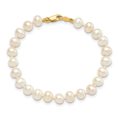 14K Yellow Gold 4-5mm Freshwater Cultured Pearl, 14in Necklace, 5" Bracelet & Earring Set