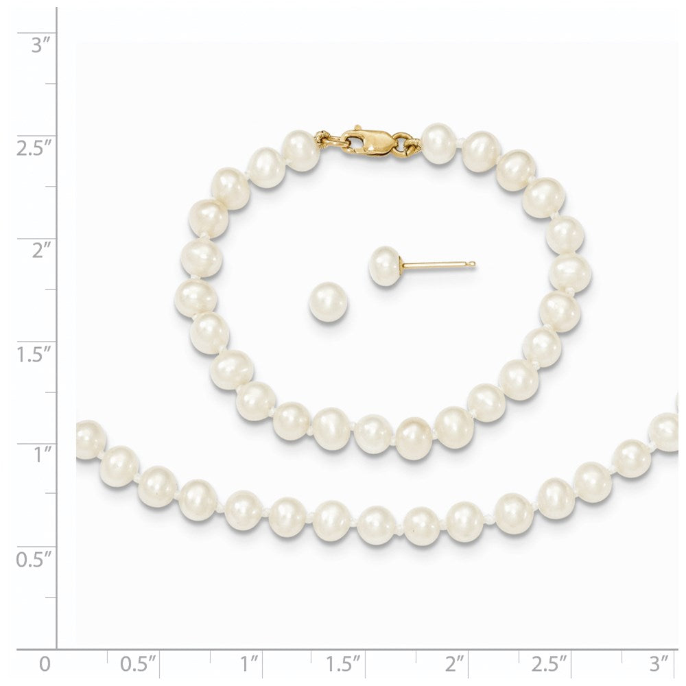 14K Yellow Gold 4-5mm Freshwater Cultured Pearl, 14in Necklace, 5" Bracelet & Earring Set